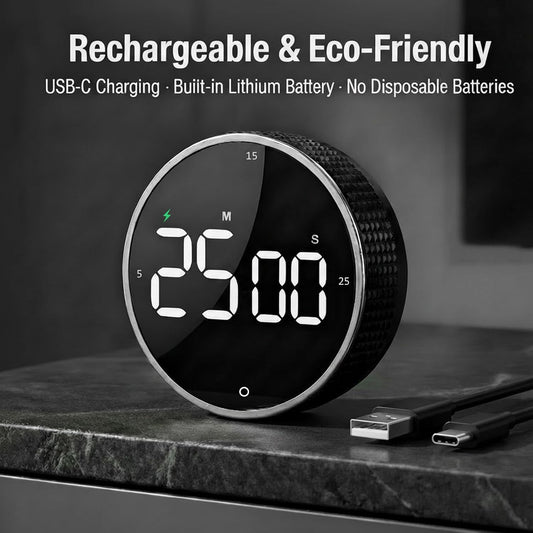 Rechargeable Magnetic Kitchen Timer, LED Countdown/Count-Up Timer, Supports USB-C Charging, with Loud Alarm, 3 Preset Quick Times (5/15/25m), Perfect for Kitchen Cooking, Studying, and Fitness
