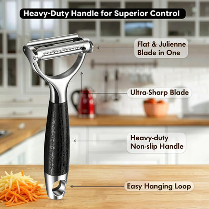 2-in-1 Julienne & Vegetable Peeler, Dual Blade for Zucchini, Potato, Carrot