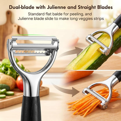 2-in-1 Julienne & Vegetable Peeler, Dual Blade for Zucchini, Potato, Carrot