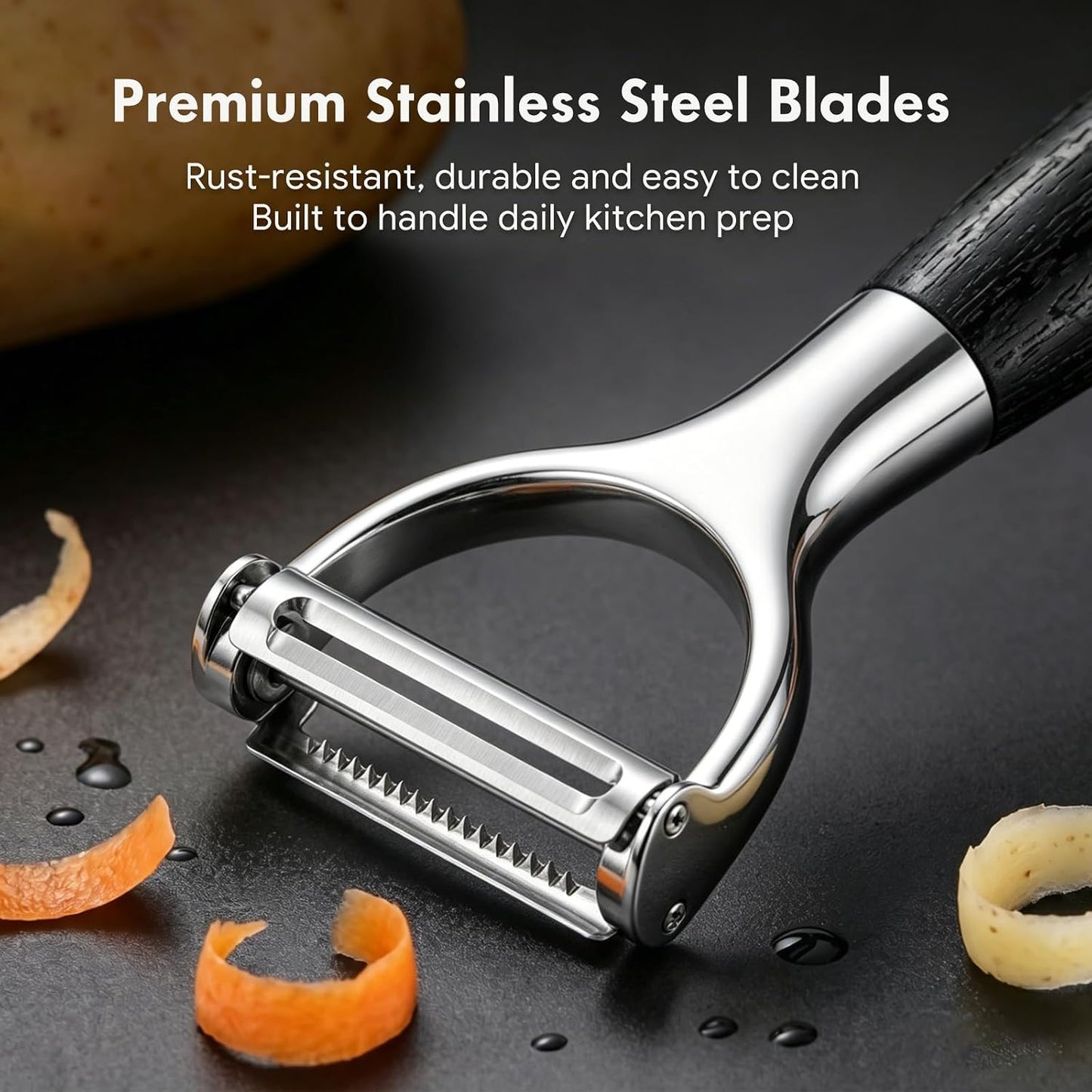 2-in-1 Julienne & Vegetable Peeler, Dual Blade for Zucchini, Potato, Carrot
