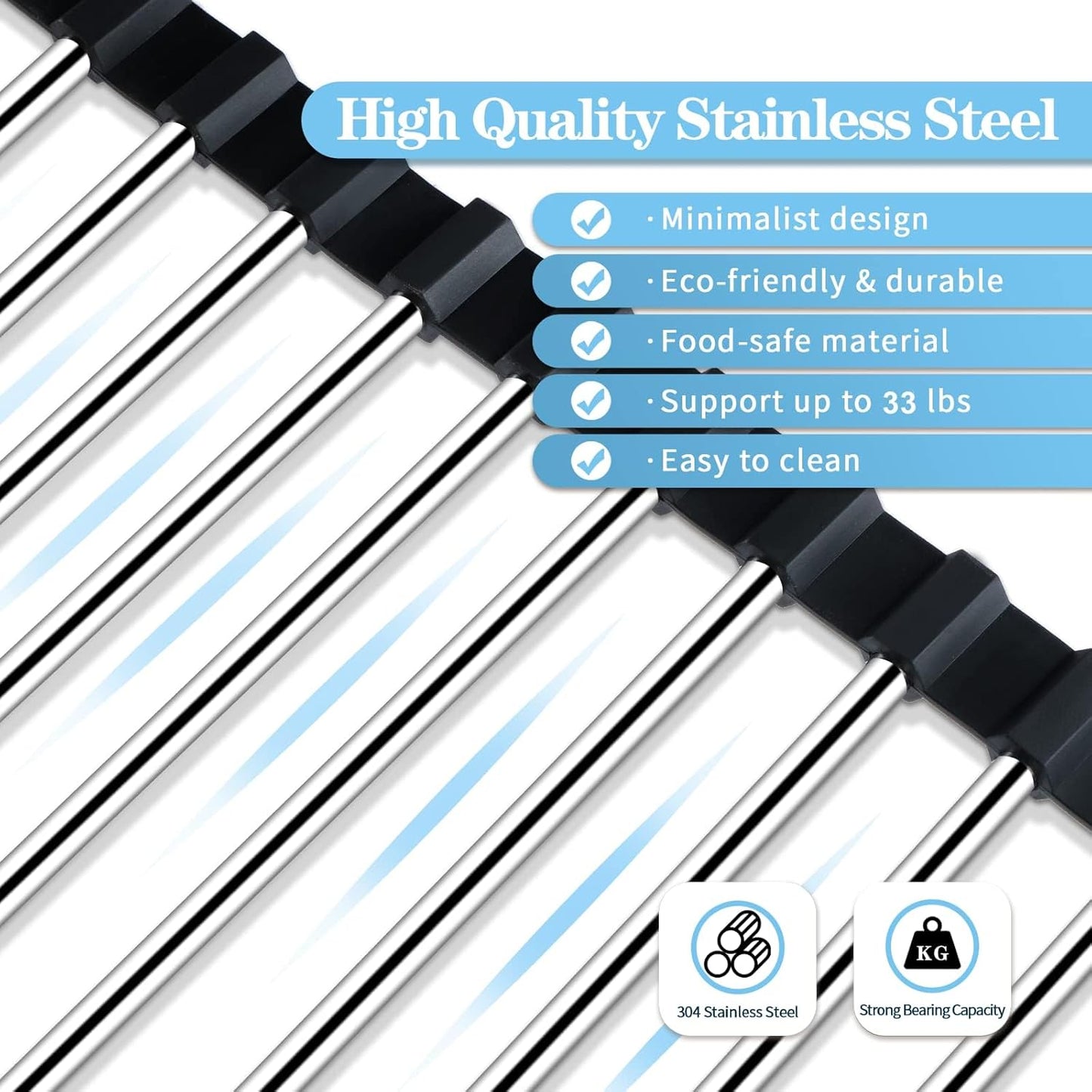 Seropy Roll Up Dish Drying Rack Over The Sink for Kitchen Sink Drying Rack Folding Dish Drainer Mat Rolling Dish Rack Sink Rack Stainless Steel Kitchen Dry Rack Black 17.5x15.7 Inch