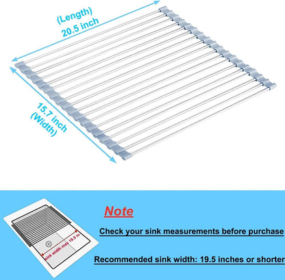 Seropy Roll Up Dish Drying Rack Over The Sink for Kitchen Sink Drying Rack Folding Dish Drainer Mat Rolling Dish Rack Sink Rack Stainless Steel Kitchen Dry Rack Black 17.5x15.7 Inch