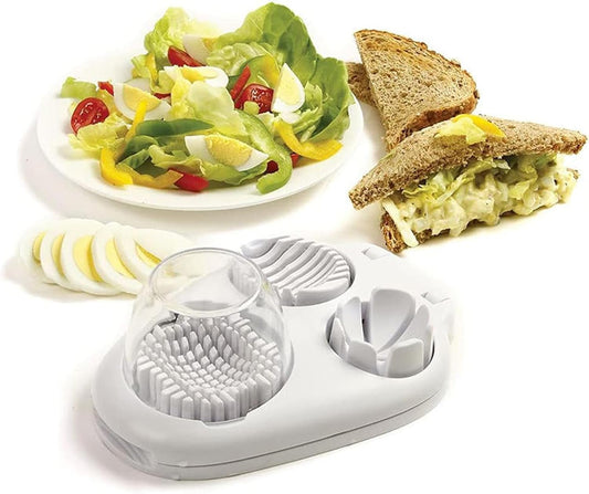 3-in-1 Egg Slicer for Hard Boiled Eggs, Stainless Steel Egg Cutter with 3 Slicing Styles, Heavy Duty Kitchen Tool for Eggs, Strawberries, Mushrooms, Kiwi & Soft Fruits