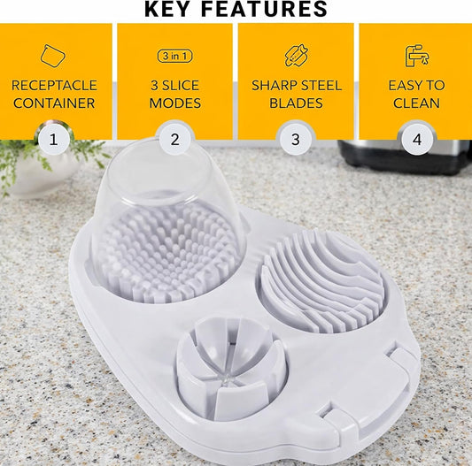 3-in-1 Egg Slicer for Hard Boiled Eggs, Stainless Steel Egg Cutter with 3 Slicing Styles, Heavy Duty Kitchen Tool for Eggs, Strawberries, Mushrooms, Kiwi & Soft Fruits
