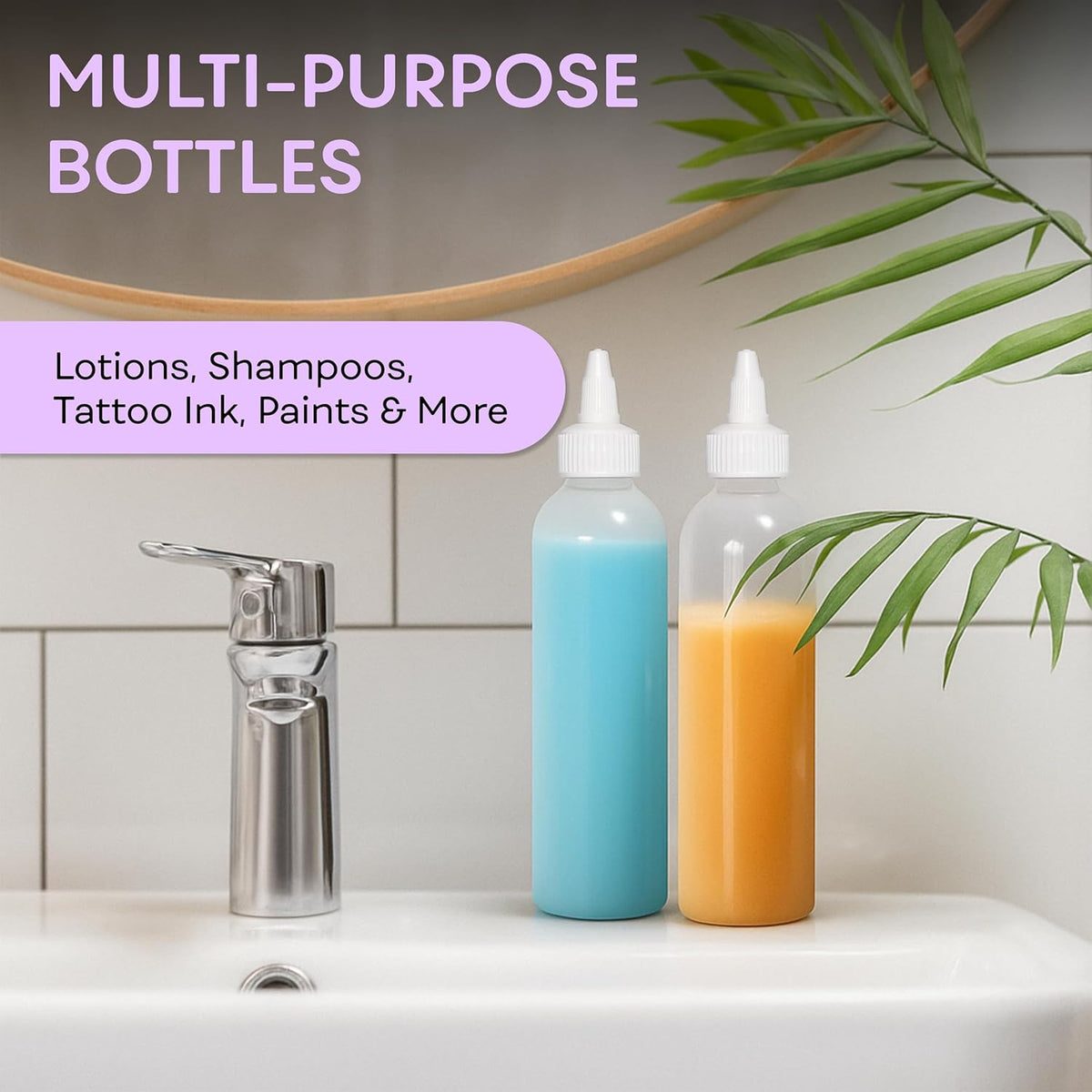 Twist Top Applicator Bottles, 8 OZ Crystal Clear, Squeeze Empty Plastic Bottles, BPA-Free, PET, Refillable, Open/Close Nozzle - Multi Purpose (Pack of 3)