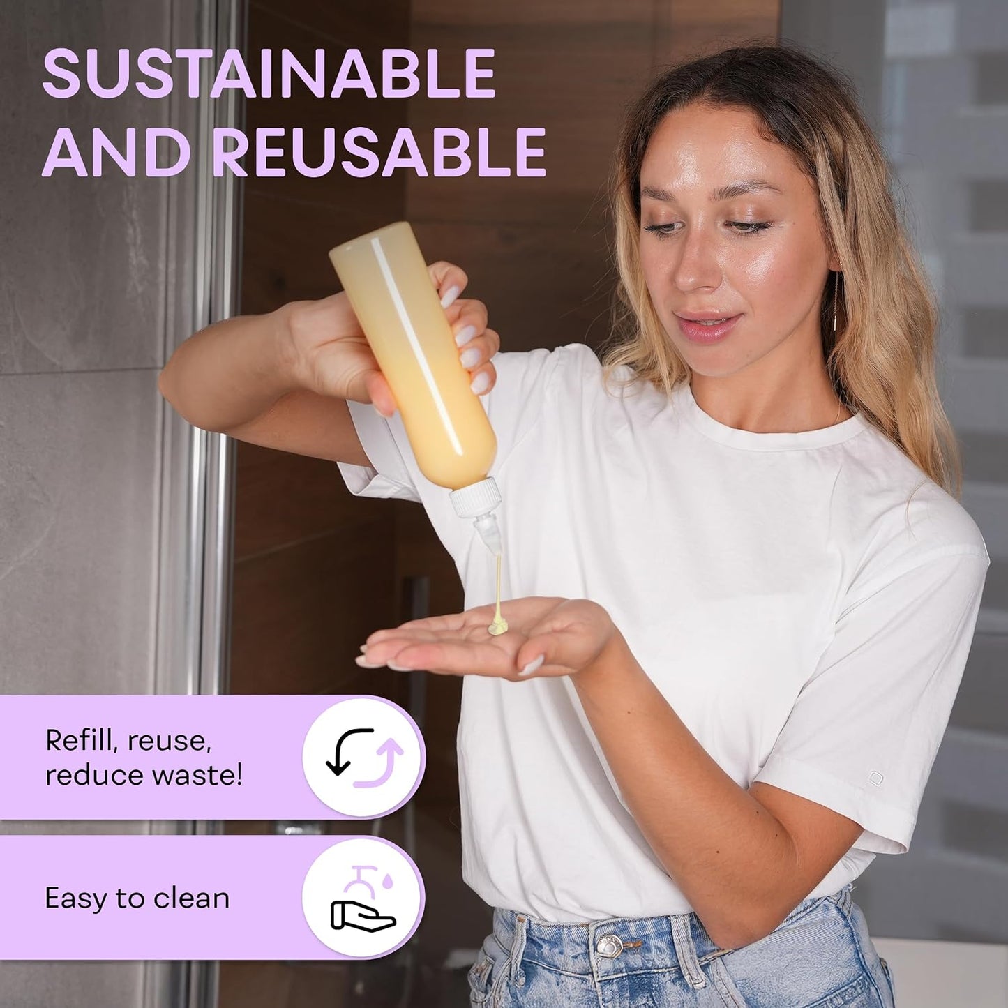 Twist Top Applicator Bottles, 8 OZ Crystal Clear, Squeeze Empty Plastic Bottles, BPA-Free, PET, Refillable, Open/Close Nozzle - Multi Purpose (Pack of 3)