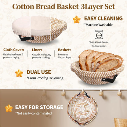 Sourdough Starter Kit 10" Round Banneton Bread Proofing Basket | Sourdough Bread Baking Supplies - Starter Jars, Bread Sling, Scoring Lame, Dough Whisk & Scrapers,Sour Dough Kits for Bakers