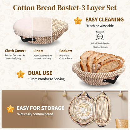 Sourdough Starter Kit 10" Round Banneton Bread Proofing Basket | Sourdough Bread Baking Supplies - Starter Jars, Bread Sling, Scoring Lame, Dough Whisk & Scrapers,Sour Dough Kits for Bakers