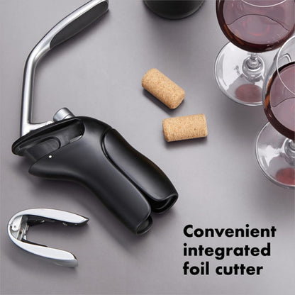 Steel Wine Bottle Opener with Foil Cutter - Stainless Finish, Black