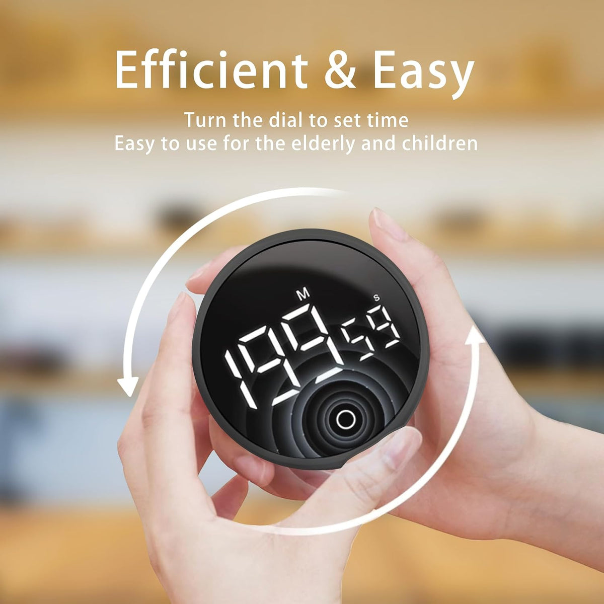 Digital Kitchen Timers, Magnetic Rotary Timer with Large LED Display, 3 Volume Levels, 0-199Min Countdown/Up, Easy Operation for Cooking, Studying, Fitness, Kids & Seniors