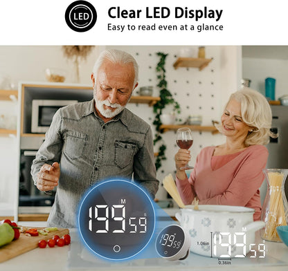 Digital Kitchen Timers, Magnetic Rotary Timer with Large LED Display, 3 Volume Levels, 0-199Min Countdown/Up, Easy Operation for Cooking, Studying, Fitness, Kids & Seniors