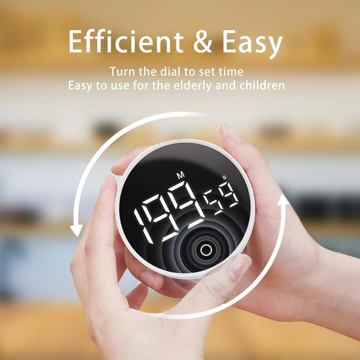 Digital Kitchen Timers, Magnetic Rotary Timer with Large LED Display, 3 Volume Levels, 0-199Min Countdown/Up, Easy Operation for Cooking, Studying, Fitness, Kids & Seniors