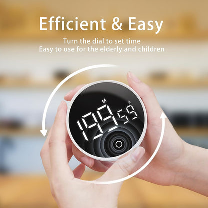 Digital Kitchen Timers, Magnetic Rotary Timer with Large LED Display, 3 Volume Levels, 0-199Min Countdown/Up, Easy Operation for Cooking, Studying, Fitness, Kids & Seniors