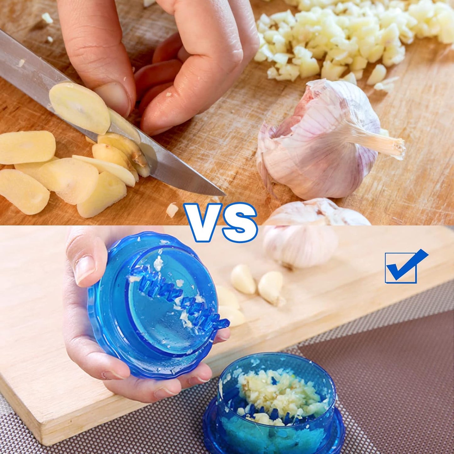 Garlic Crusher Tool, Blue Manual Garlic Mincer Press, Non-Slip Garlic Mincer Garlic Peeler, Kitchen Gadget Garlic Presses for Mincing Garlic Onions, Gingers, Fruits, Salad