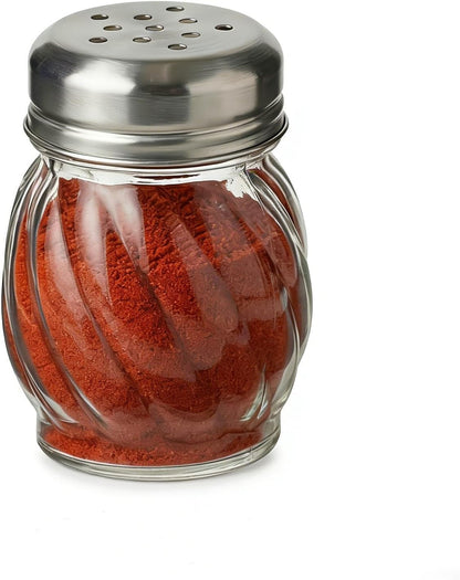 6 Ounce Glass Swirl Cheese Shaker, Crushed Red Pepper Shaker with Stainless Steel Holes Lid