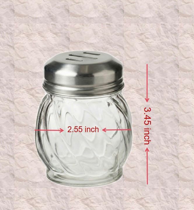 6 Ounce Glass Swirl Cheese Shaker, Crushed Red Pepper Shaker with Stainless Steel Holes Lid