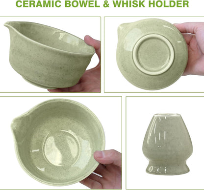 Matcha Whisk Set - Premium Complete Ceremonial Grade Matcha Set with Bamboo Whisk, Matcha Bowl with Spout, Scoop, Sifter & Holder - Authentic Japanese Tea Kit for Traditional Tea Preparation