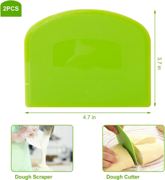 Dough Scraper, Sourdough Bread Baking Supplies, Pizza Cutter, Bowl Scraper, Plastic Dough Scraper, for Non-Slip Bakeware Decorating Tools, Sculpting, Bread Dough (2, White+ Green)