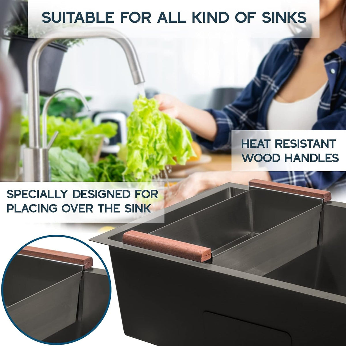 Strictly Sinks Over the Sink Stainless Steel Colander for Workstation Sinks