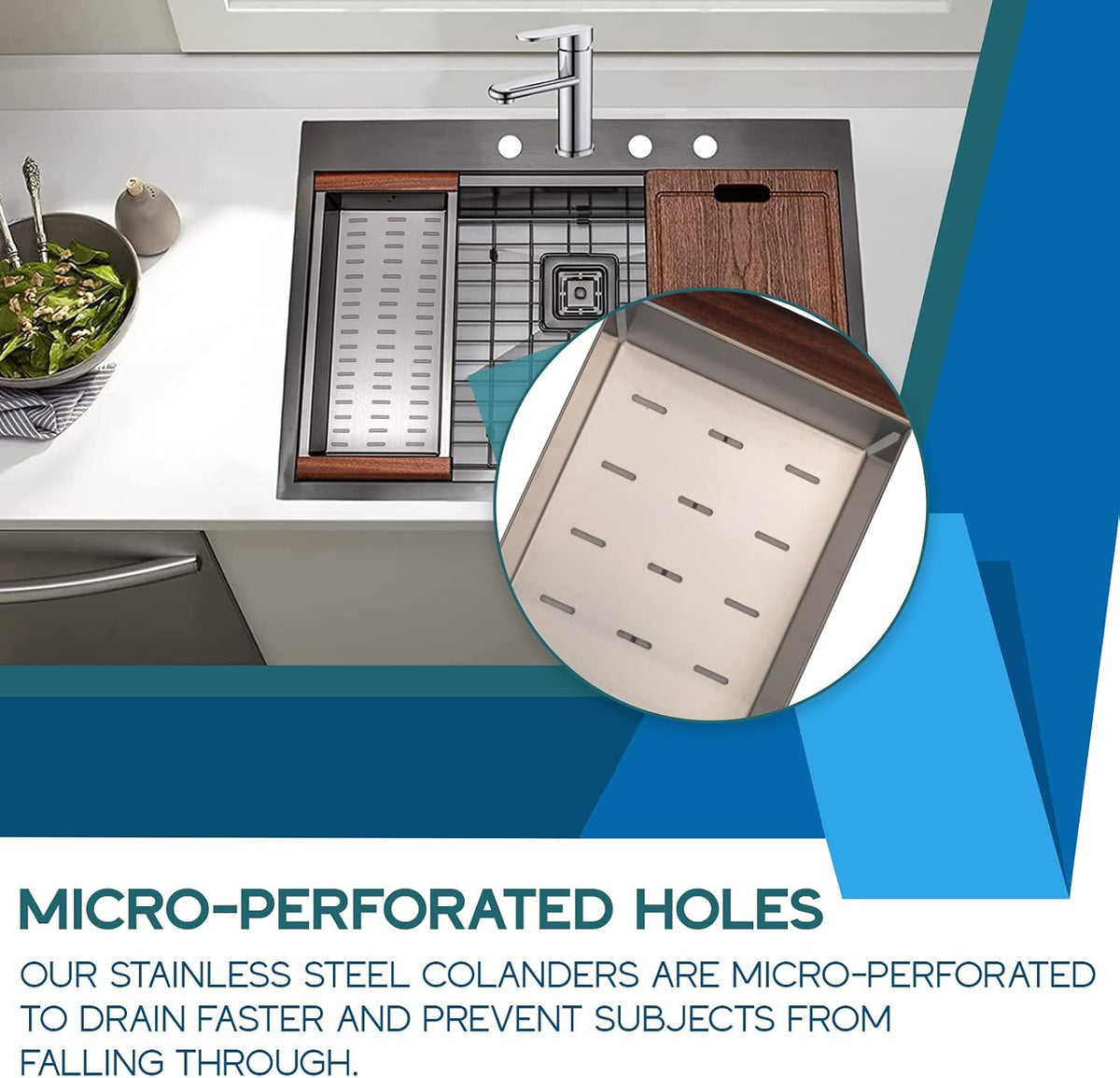Strictly Sinks Over the Sink Stainless Steel Colander for Workstation Sinks
