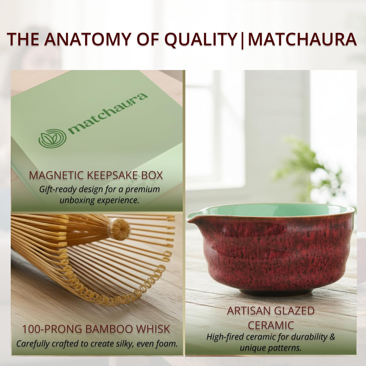 Premium Matcha Whisk Set with Spouted Ceramic Bowl – 5-Piece Matcha Kit with Bamboo Whisk, Holder, Sifter & Scoop – Magnetic Gift Box