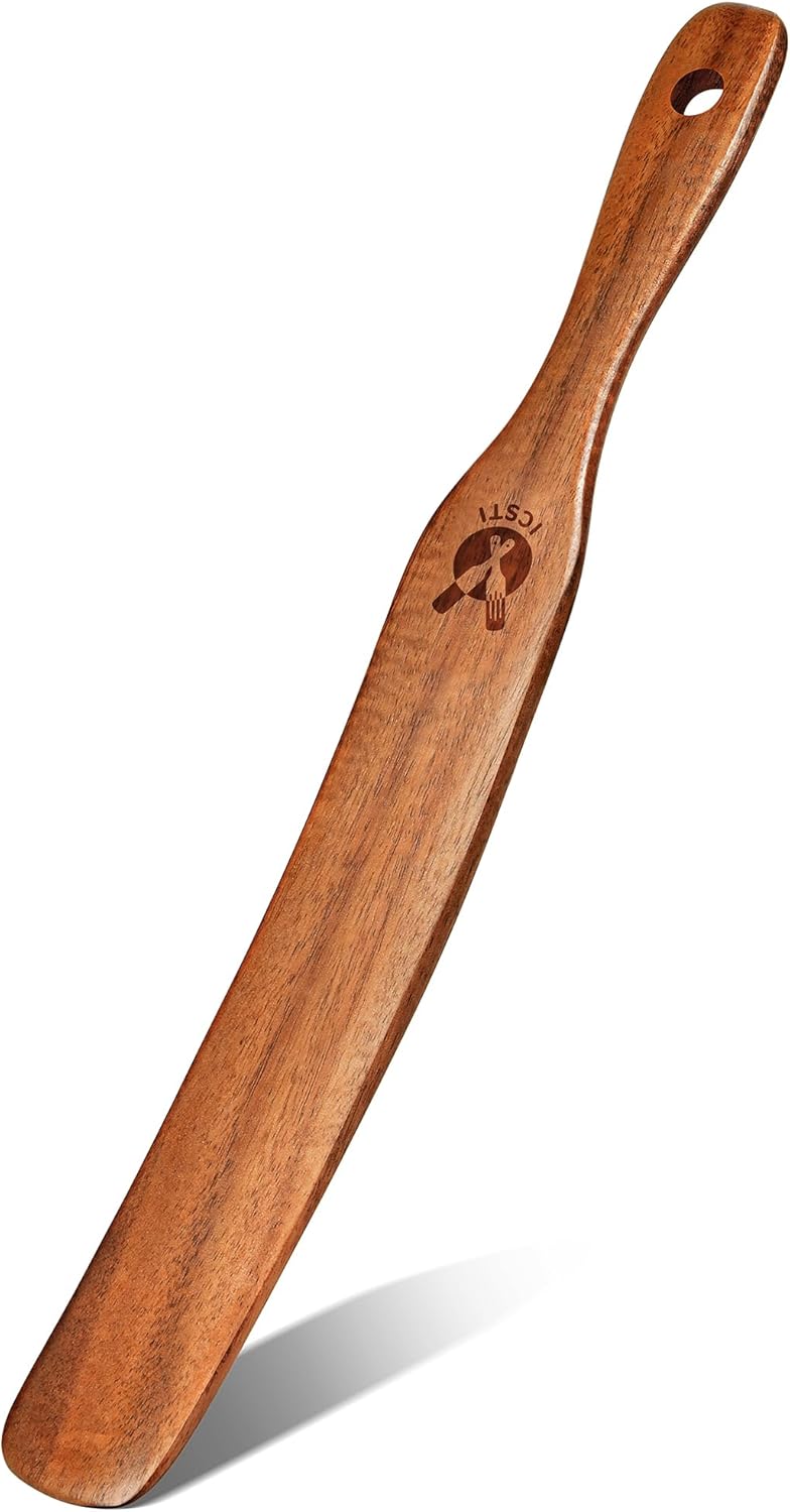 Skinny Spurtle for Sourdough Starter, Mixing, Reaching Bottom of Jar, Dough Whisk, Natural from High Moist Resistance Teak, Spurtles Kitchen Tools Wooden Kitchen Utensils for NonStick Cookware