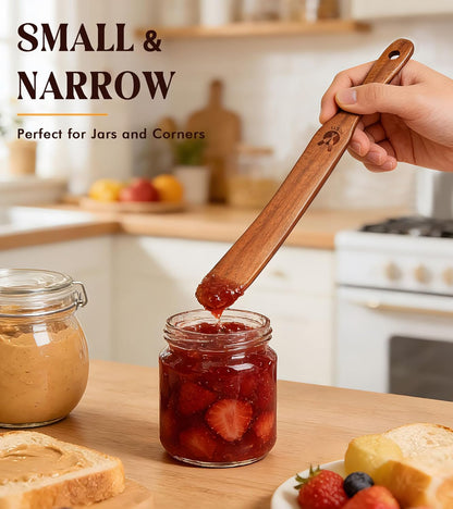 Skinny Spurtle for Sourdough Starter, Mixing, Reaching Bottom of Jar, Dough Whisk, Natural from High Moist Resistance Teak, Spurtles Kitchen Tools Wooden Kitchen Utensils for NonStick Cookware