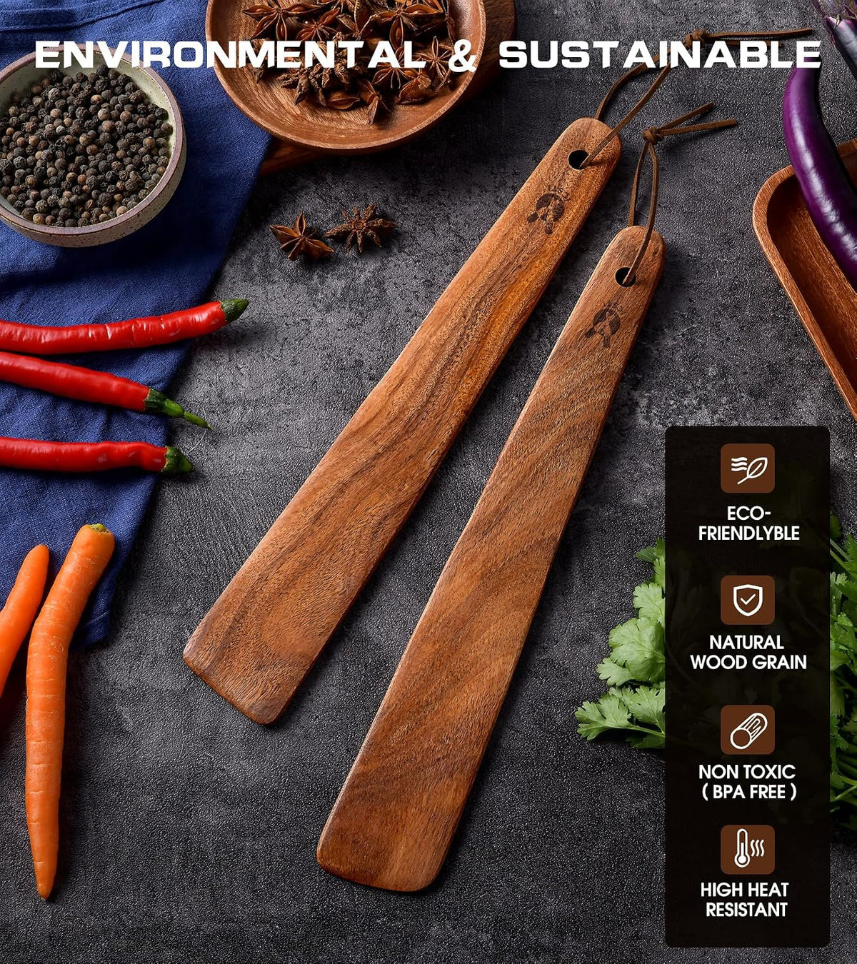 Skinny Spurtle for Sourdough Starter, Mixing, Reaching Bottom of Jar, Dough Whisk, Natural from High Moist Resistance Teak, Spurtles Kitchen Tools Wooden Kitchen Utensils for NonStick Cookware