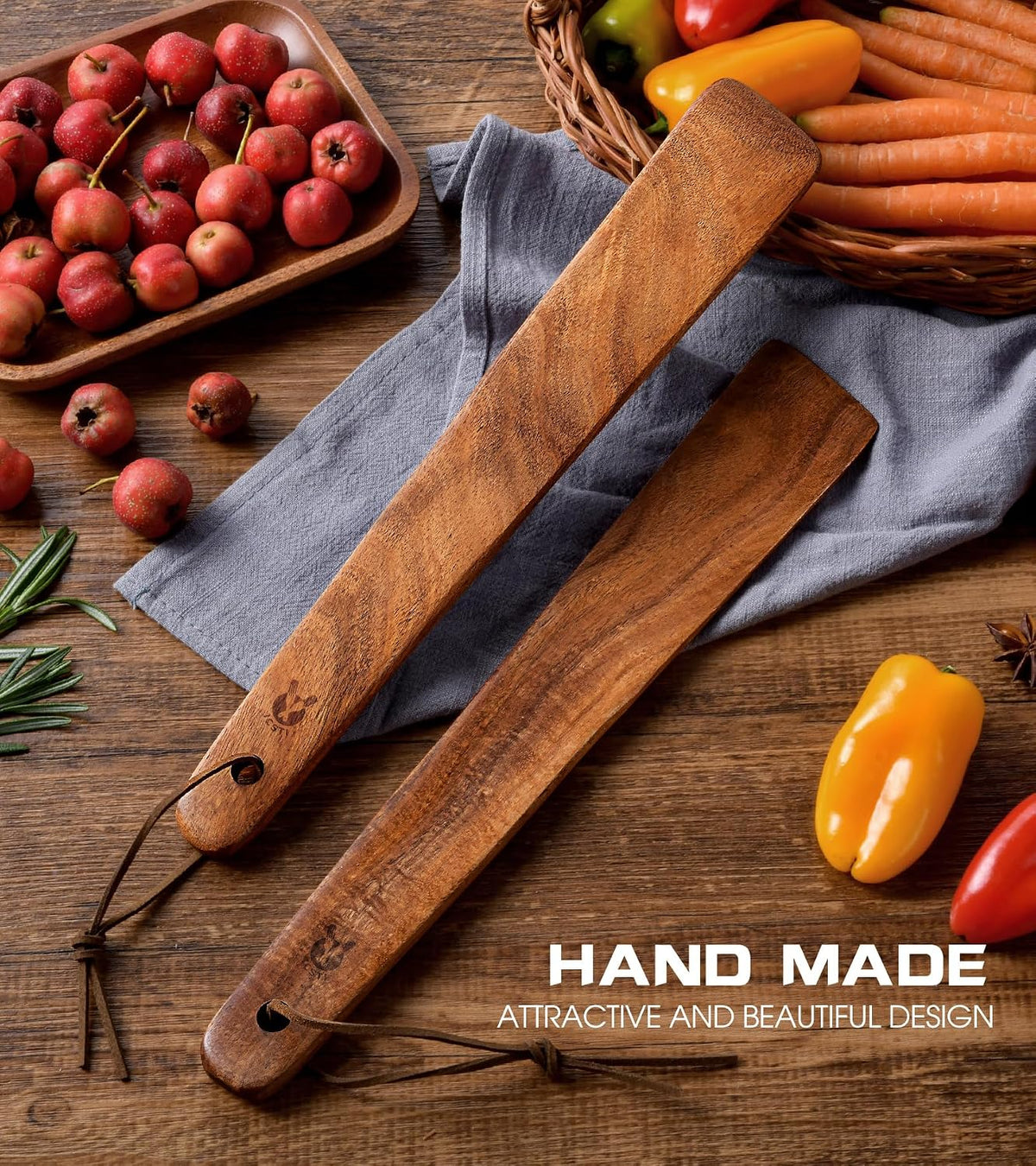 Skinny Spurtle for Sourdough Starter, Mixing, Reaching Bottom of Jar, Dough Whisk, Natural from High Moist Resistance Teak, Spurtles Kitchen Tools Wooden Kitchen Utensils for NonStick Cookware