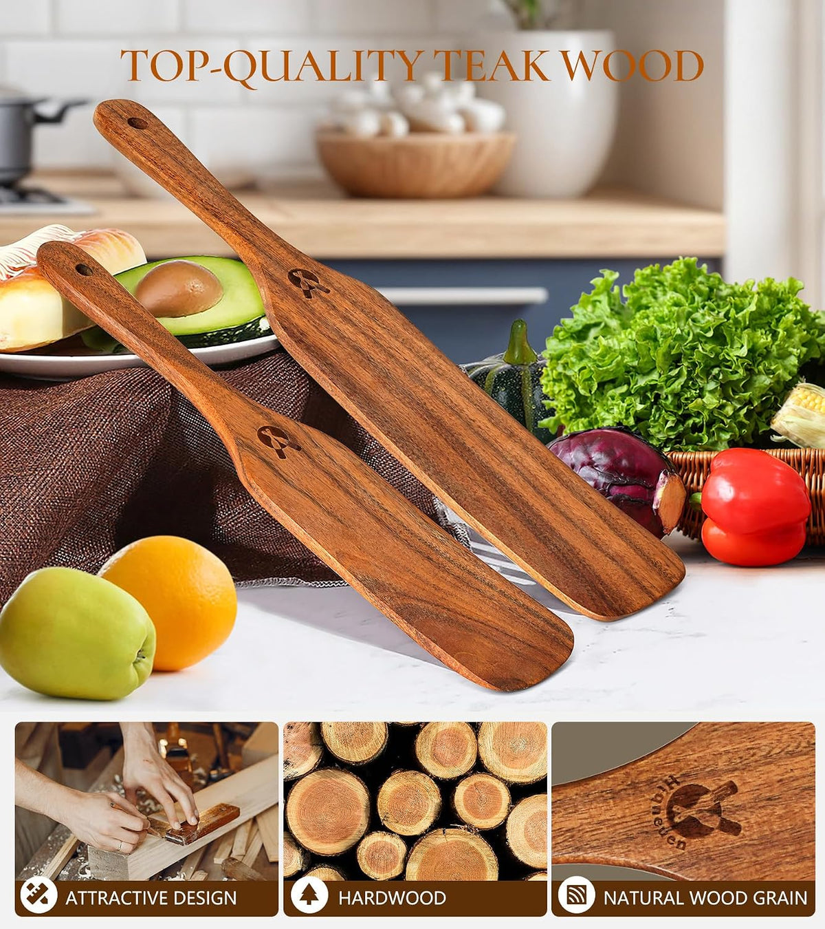 Skinny Spurtle for Sourdough Starter, Mixing, Reaching Bottom of Jar, Dough Whisk, Natural from High Moist Resistance Teak, Spurtles Kitchen Tools Wooden Kitchen Utensils for NonStick Cookware