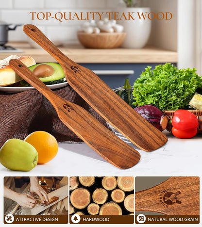 Skinny Spurtle for Sourdough Starter, Mixing, Reaching Bottom of Jar, Dough Whisk, Natural from High Moist Resistance Teak, Spurtles Kitchen Tools Wooden Kitchen Utensils for NonStick Cookware