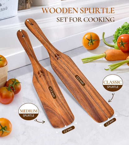 Skinny Spurtle for Sourdough Starter, Mixing, Reaching Bottom of Jar, Dough Whisk, Natural from High Moist Resistance Teak, Spurtles Kitchen Tools Wooden Kitchen Utensils for NonStick Cookware