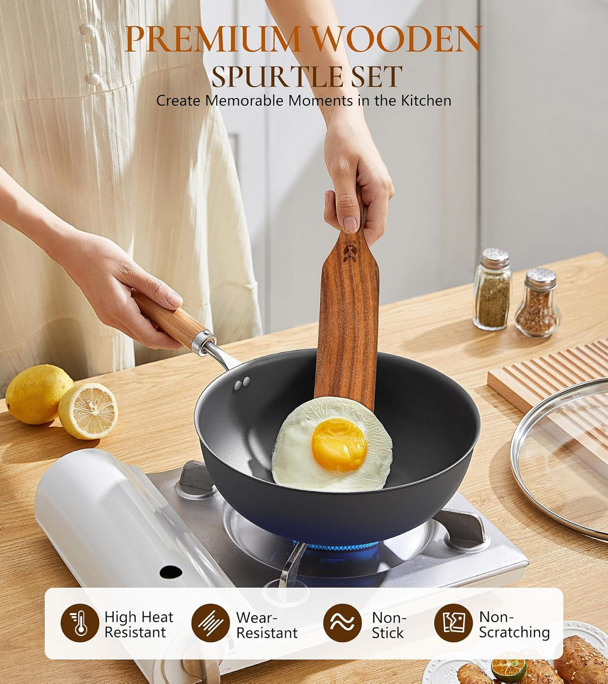 Skinny Spurtle for Sourdough Starter, Mixing, Reaching Bottom of Jar, Dough Whisk, Natural from High Moist Resistance Teak, Spurtles Kitchen Tools Wooden Kitchen Utensils for NonStick Cookware