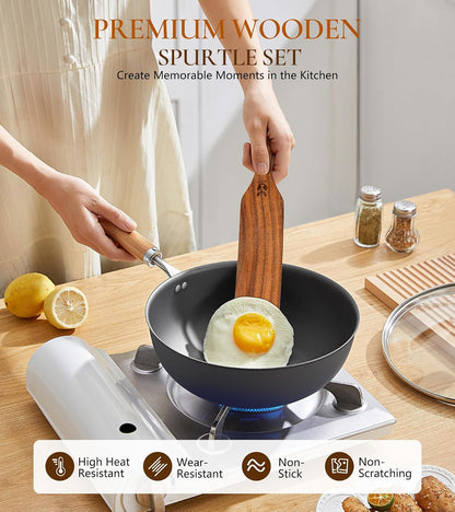 Skinny Spurtle for Sourdough Starter, Mixing, Reaching Bottom of Jar, Dough Whisk, Natural from High Moist Resistance Teak, Spurtles Kitchen Tools Wooden Kitchen Utensils for NonStick Cookware