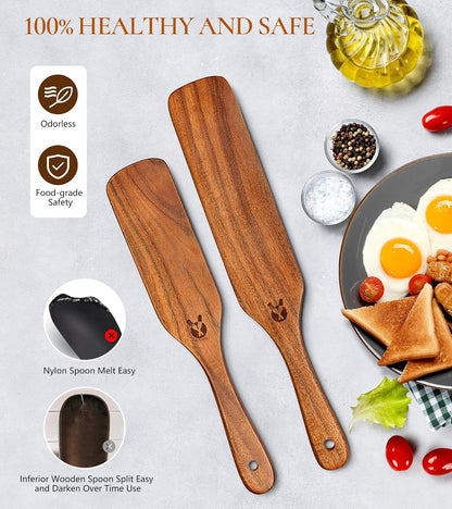 Skinny Spurtle for Sourdough Starter, Mixing, Reaching Bottom of Jar, Dough Whisk, Natural from High Moist Resistance Teak, Spurtles Kitchen Tools Wooden Kitchen Utensils for NonStick Cookware
