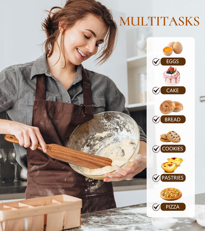 Skinny Spurtle for Sourdough Starter, Mixing, Reaching Bottom of Jar, Dough Whisk, Natural from High Moist Resistance Teak, Spurtles Kitchen Tools Wooden Kitchen Utensils for NonStick Cookware