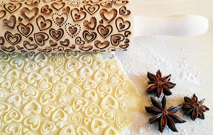 HEARTS EMBOSSING ROLLING PIN WOODEN ROLLING PIN for EMBOSSED COOKIES with LOVE HEARTS