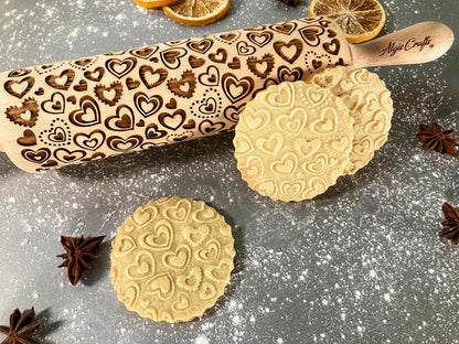HEARTS EMBOSSING ROLLING PIN WOODEN ROLLING PIN for EMBOSSED COOKIES with LOVE HEARTS