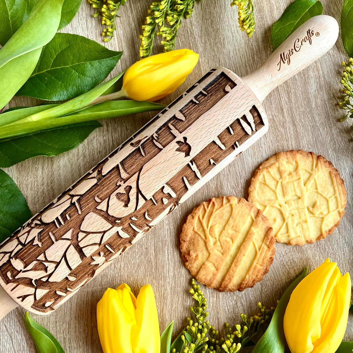 HEARTS EMBOSSING ROLLING PIN WOODEN ROLLING PIN for EMBOSSED COOKIES with LOVE HEARTS