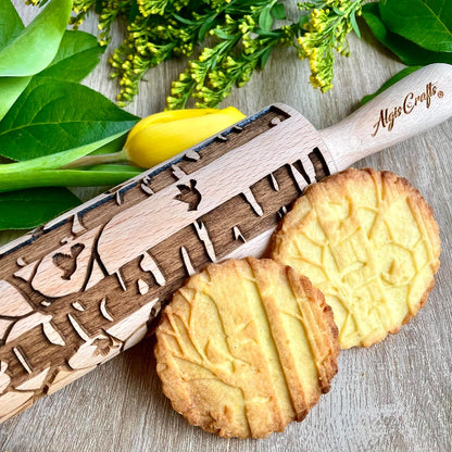 HEARTS EMBOSSING ROLLING PIN WOODEN ROLLING PIN for EMBOSSED COOKIES with LOVE HEARTS