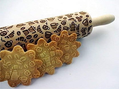 HEARTS EMBOSSING ROLLING PIN WOODEN ROLLING PIN for EMBOSSED COOKIES with LOVE HEARTS
