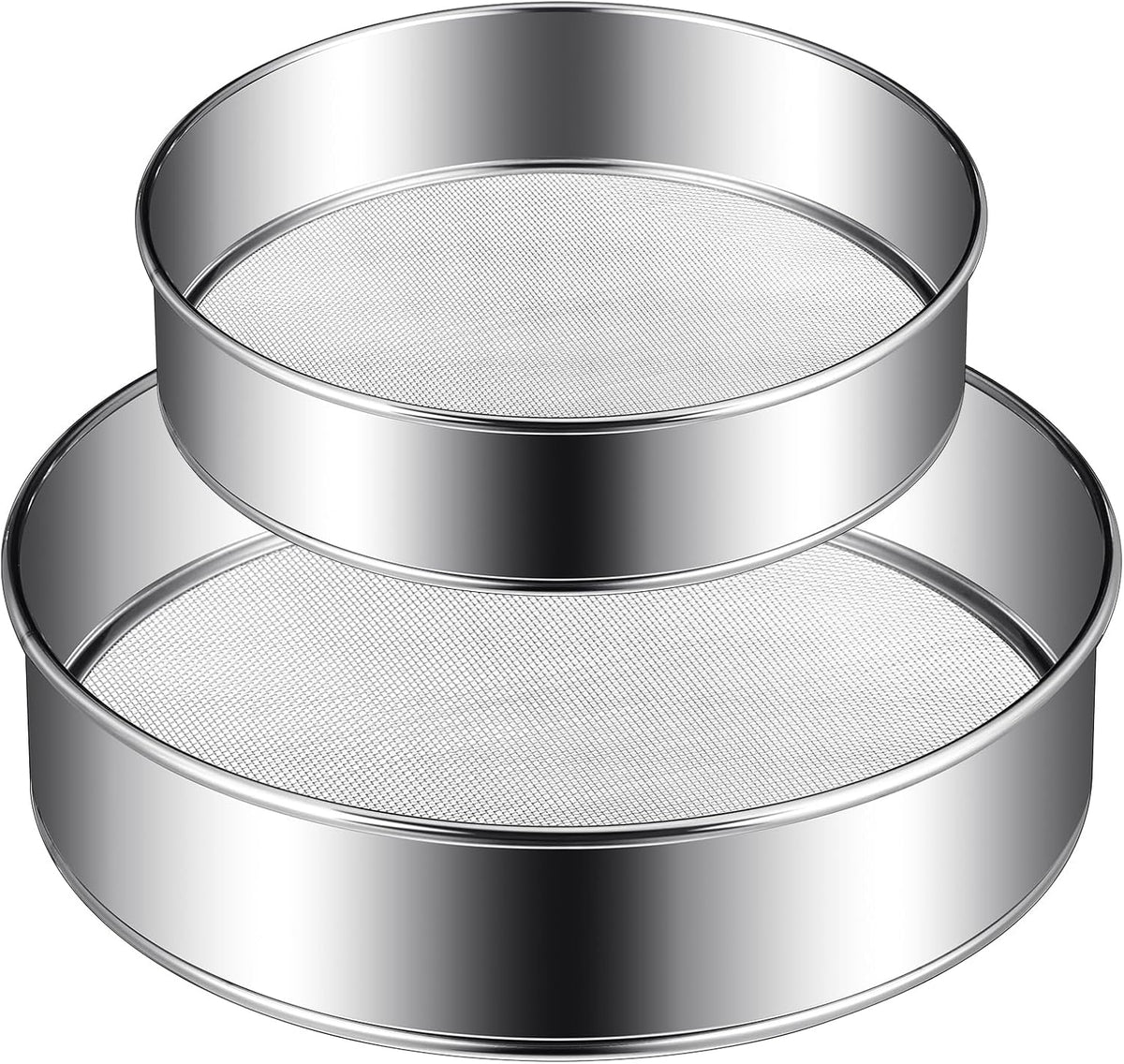 3 Pcs Stainless Steel Flour Sifter (6" and 8" 60 Mesh, 7" 40 Mesh)