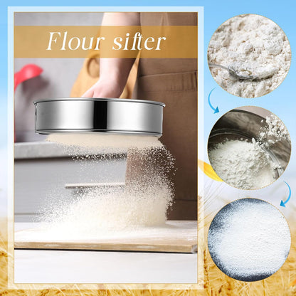 3 Pcs Stainless Steel Flour Sifter (6" and 8" 60 Mesh, 7" 40 Mesh)