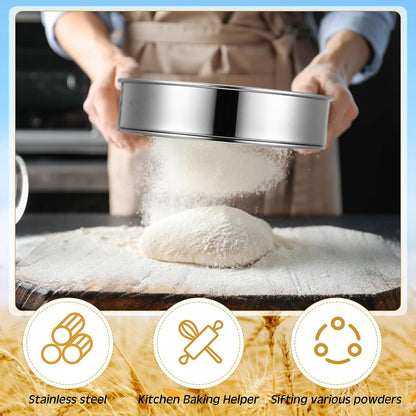 3 Pcs Stainless Steel Flour Sifter (6" and 8" 60 Mesh, 7" 40 Mesh)