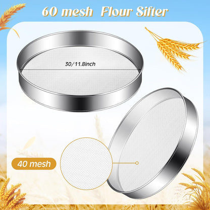 3 Pcs Stainless Steel Flour Sifter (6" and 8" 60 Mesh, 7" 40 Mesh)
