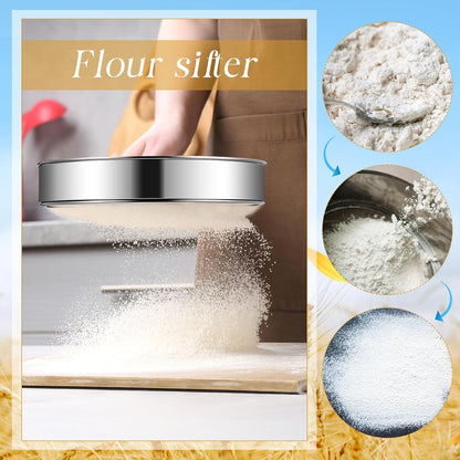 3 Pcs Stainless Steel Flour Sifter (6" and 8" 60 Mesh, 7" 40 Mesh)