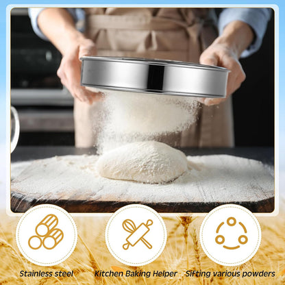 3 Pcs Stainless Steel Flour Sifter (6" and 8" 60 Mesh, 7" 40 Mesh)