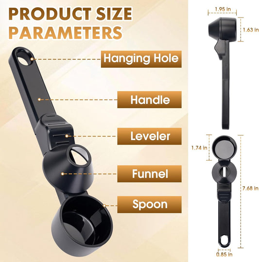 Coffee Scoop with Funnel for Ground Coffee, Protein Powder & Tea, for Reusable K-Cup Refillable Pods, 2 Tablespoon Mess-Free, Funnel Design Prevents Spills (Black, 1 Pack)
