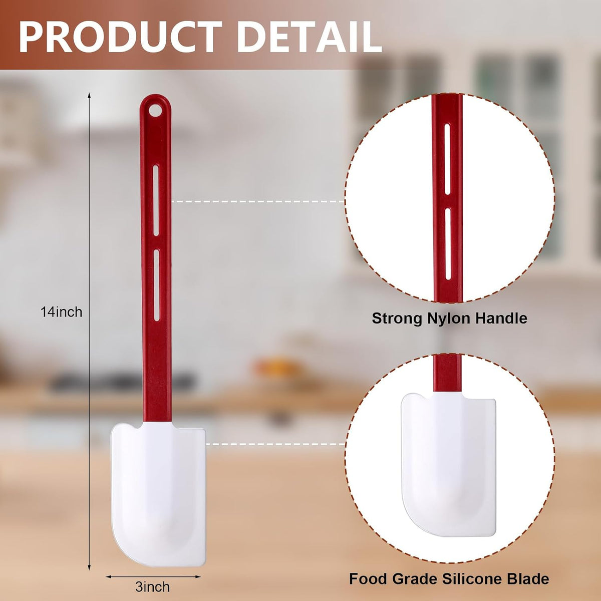 4 Pcs Commercial Rubber Spatula Heat Resistant, 10 Inch, 14 Inch