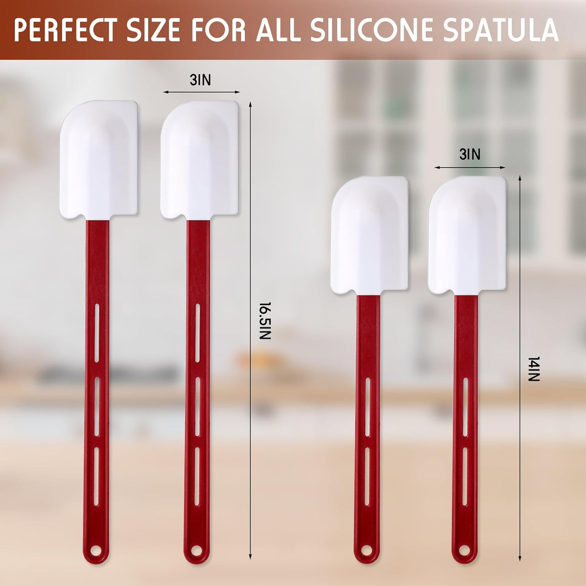 4 Pcs Commercial Rubber Spatula Heat Resistant, 10 Inch, 14 Inch